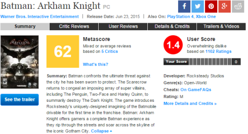 Arkham Knight Metacritic
