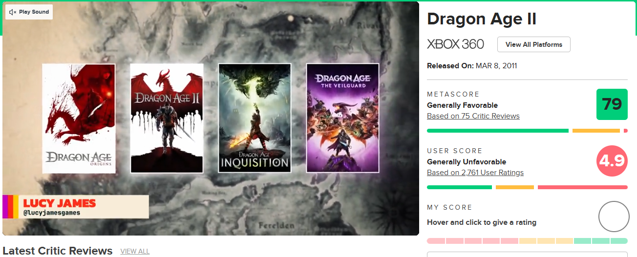 Dragon Age 2 na Metacritic