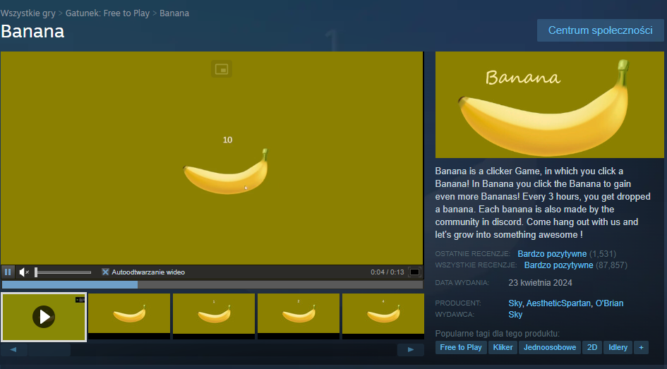 Strona gry Banana na platformie Steam