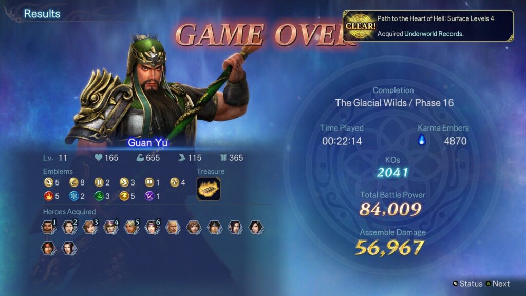 Ekran przegranej partii w Warriors Abyss