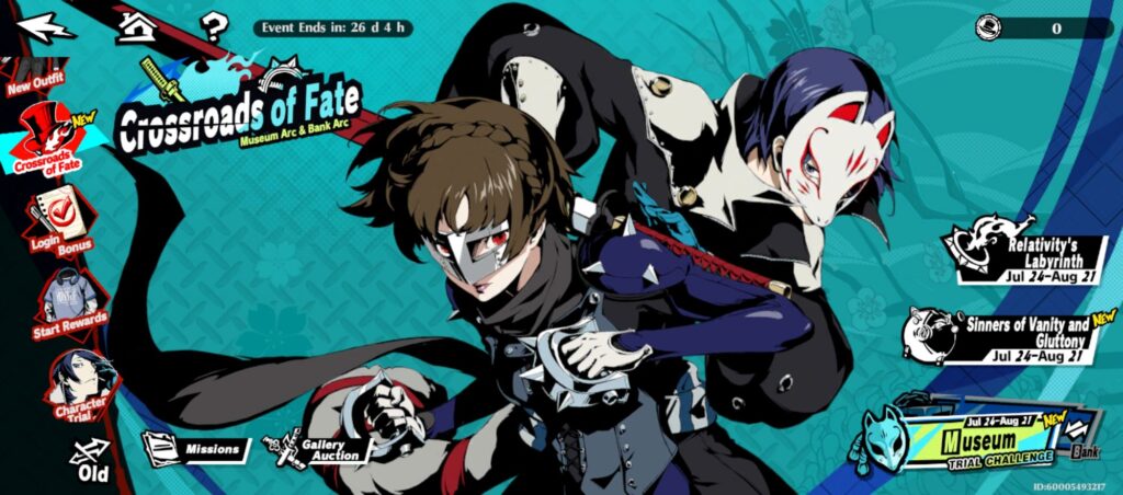 Zrzut ekranu z Persona 5: The Phantom X pokazujący aktualny event - drugą część crossoveru z Persona 5