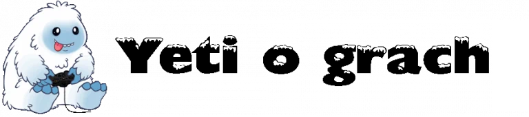 Logo bloga Yeti o Grach przedstawiające białego yeti trzymającego kontroler do gier na czarnym tle.