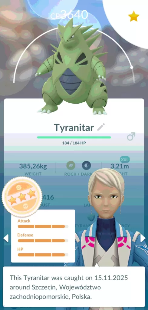 Tyranitar złapany w trakcie Go Wild Area 2025