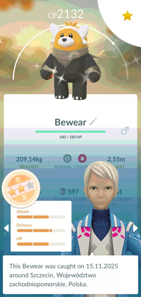 Shiny Bewear złapany w trakcie Go Wild Area 2025