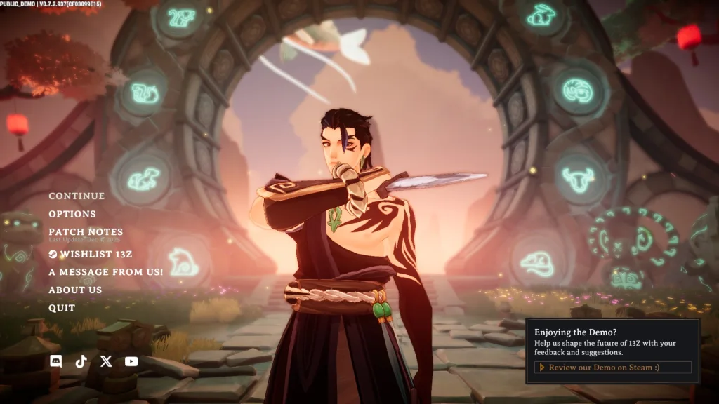 Ekran główny gry 13Z: The Zodiac Trials, przedstawiający postać wojownika z sztyletem i menu gry.