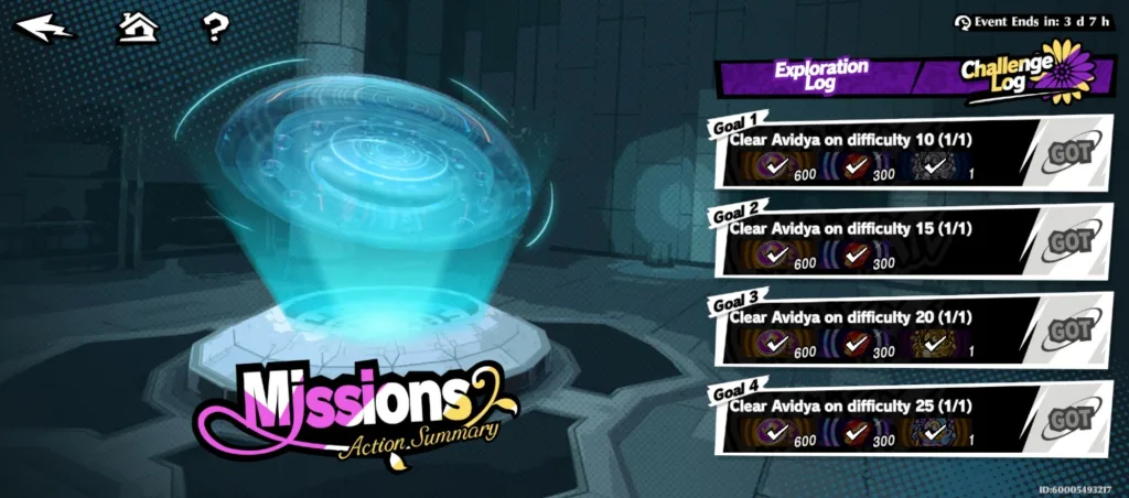 Lista wyzwań w Persona 5: The Phantom X z odhaczonym pokonaniem bossa Avidya na poziomach trudności od 10 do 25.