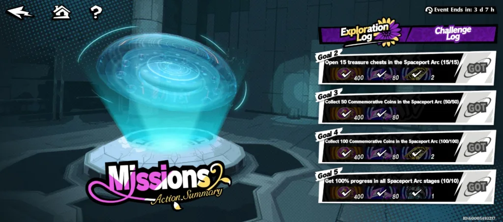 Ekran podsumowania misji w grze Persona 5: The Phantom X z zaliczonymi celami eksploracji Spaceport Arc.