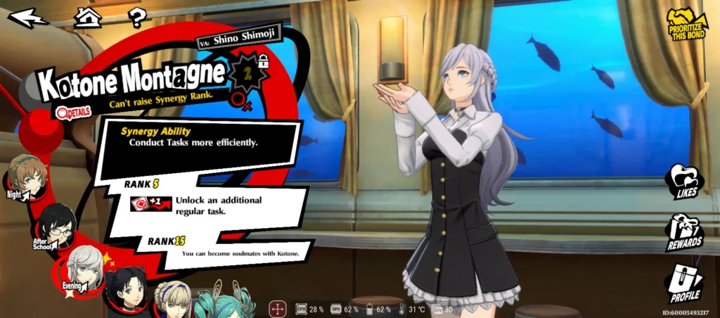 Postać Kotone Montagne z Persona 5: The Phantom X. Dziewczyna o jasnych włosach w czarnej sukience wyciąga ręce.