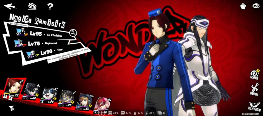Postać Wondera z gry Persona 5: The Phantom X w niebieskim mundurze concierge z Velvet Room