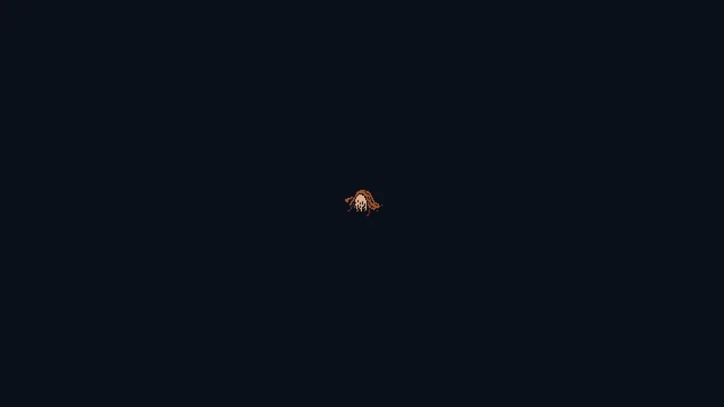 Mała pixelartowa animacja postaci leżącej na czarnym tle sugerująca moment śmierci w grze.