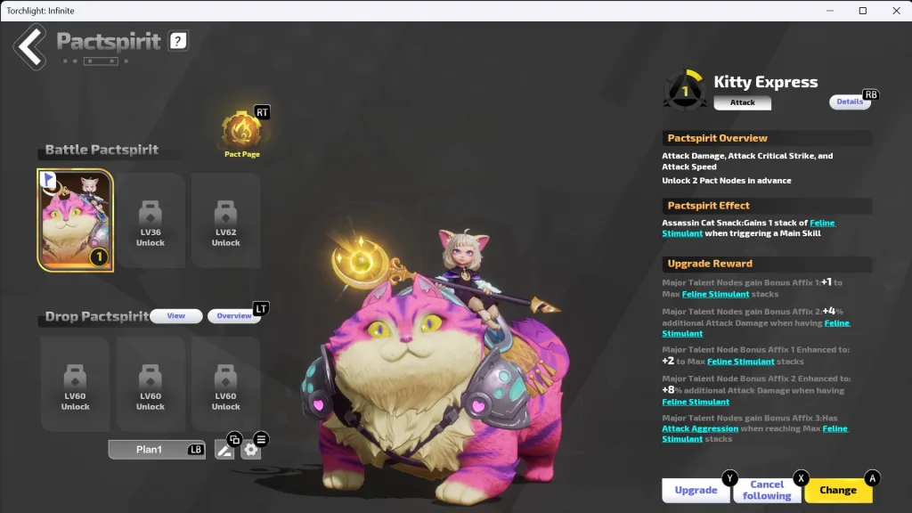 Postać z gry Torchlight: Infinite siedząca na różowym, pasiastym kocie, trzymająca laskę z gwiazdą.