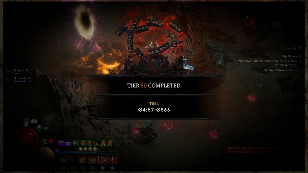 Ekran przedstawiający wynik ukończenia trybu Wieży w Diablo 4