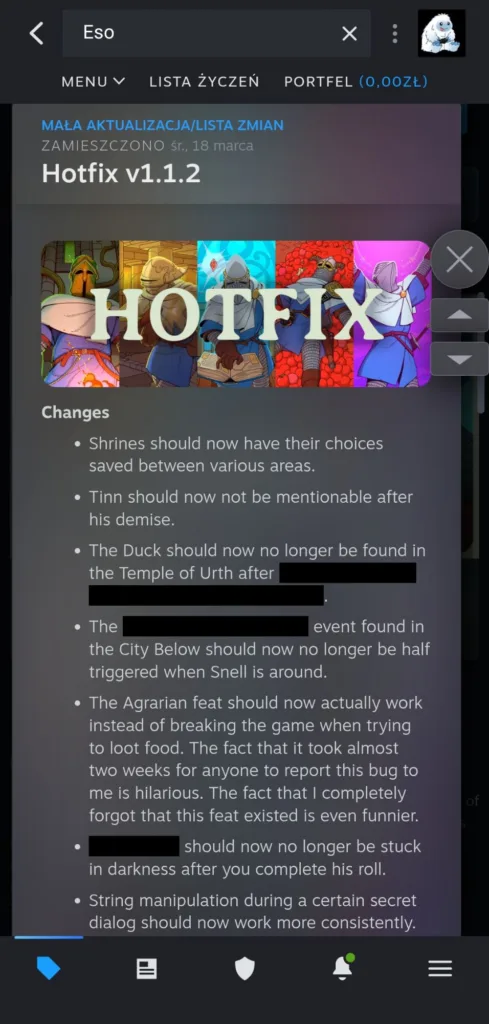 Grafika z napisem HOTFIX v1.1.2 i postaciami w zbrojach