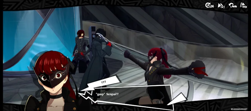 Postacie z gry komputerowej Persona 5, w tym Kasumi Yoshizawa i Joker, w strojach bojowych.
