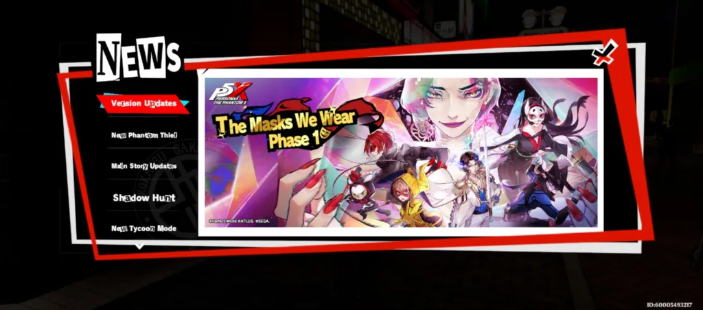 Grafika z gry Persona 5 X z postaciami i napisem "The Masks We Wear Phase 1".