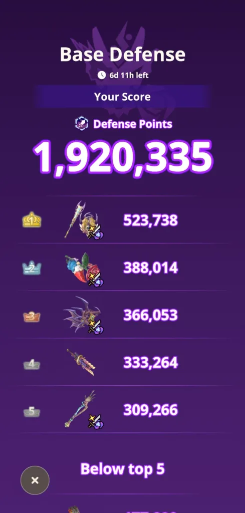 Wynik gracza w grze Monster Hunter Now - 1,920,335 punktów obrony.