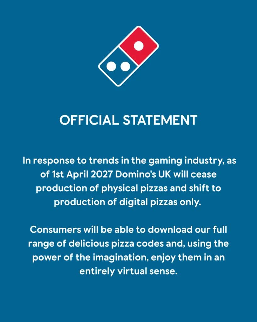 Logo Domino's Pizza i tekst "OFFICIAL STATEMENT"