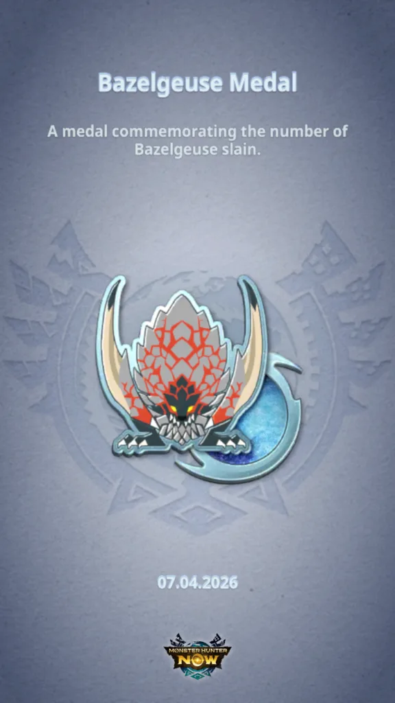 Grafika przedstawiająca medal z wizerunkiem Bazelgeuse, potwora z gry Monster Hunter.