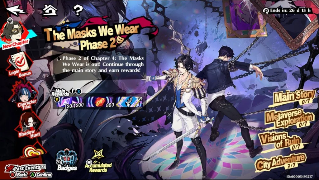 Dwóch mężczyzn w strojach nawiązujących do anime, z mieczami, na tle fantastycznej scenerii z łańcuchami.
