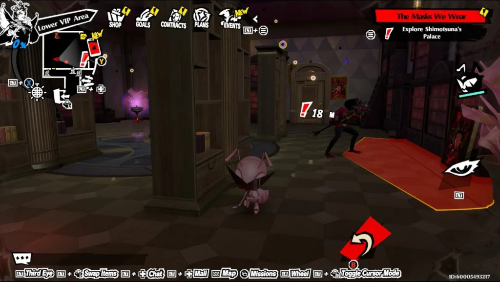 Zrzut ekranu z gry Persona 5: The Phantom X przedstawiający eksplorację lokacji z interfejsem użytkownika